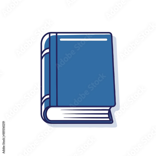 A blue book with a white bookmark and pages, presented in a simple digital illustration style with a white background. Perfect for education, literature, and publishing materials.
