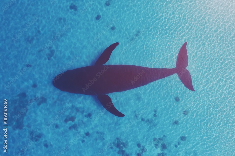 Obraz premium Minimalist flat design of a big whale in oceanic blue waters