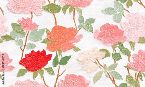 hand draw different color roses in the white watercolor-textured background