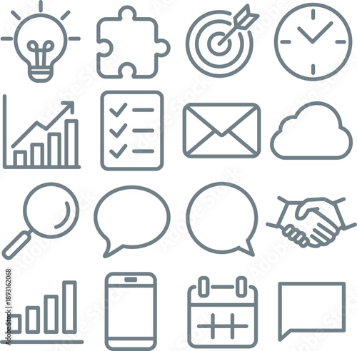 Business Icon Set. Simple and Modern Black Line Icons for Web and Presentation