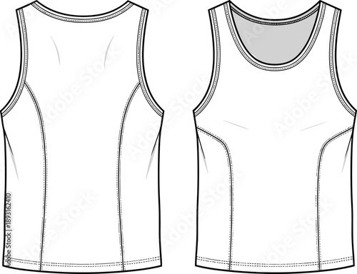 Men's Athletic Tank Top Technical Flat Sketch - Vector Apparel Template Front and Back View