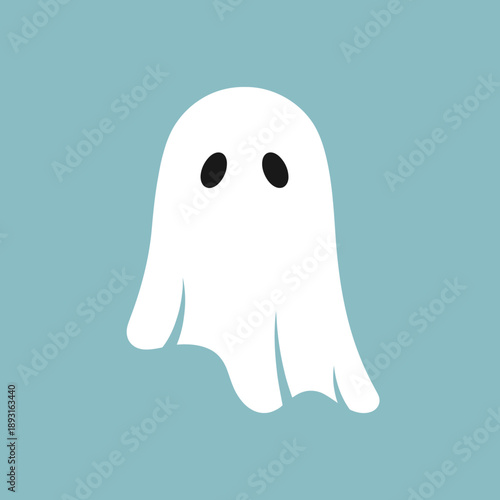 A white ghost with two black eyes floats.