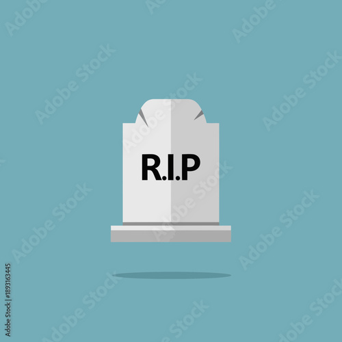 A gray tombstone with the letters R I P in black is displayed.