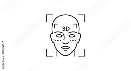 Line art of a human face within a focus frame, 