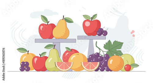 Fresh Assortment of Ripe Fruits with Apples Pears Grapes Oranges Lemons, Healthy Organic Produce Collection, Colorful Summer Harvest on Isolated White Background
