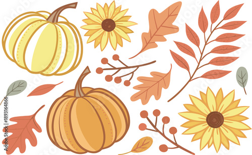 Seamless vector pattern with orange autumn leaves and ripe pumpkins for a Thanksgiving harvest or Halloween holiday design featuring fall season nature elements in an October background illustration