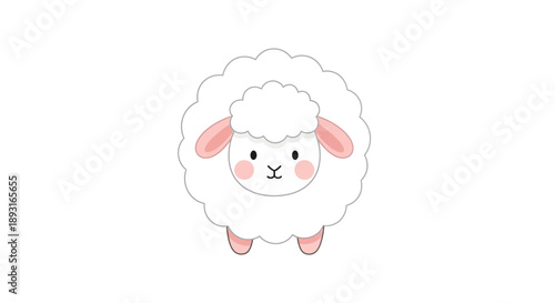 Cute cartoon sheep illustration, fluffy white animal, simple design