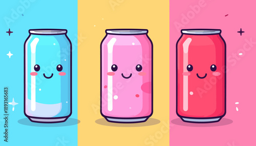 Cute Kawaii Soda Cans: Drink Illustrations
