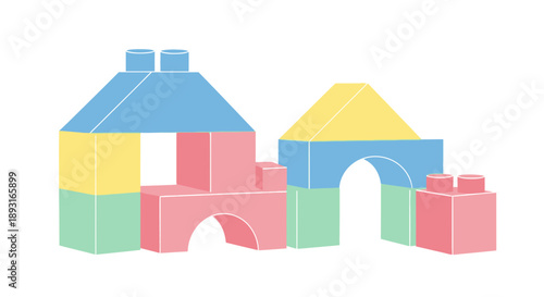 Colorful building blocks construction isolated on white background