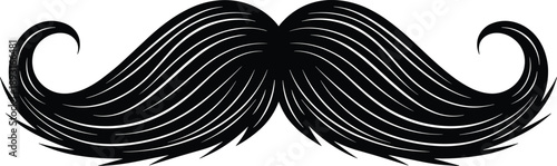 Vintage curled mustache silhouette vector illustration, classic barber grooming logo design, retro hipster facial hair icon isolated background