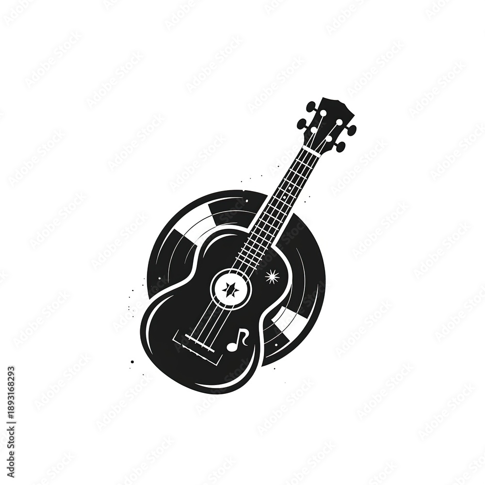 Fototapeta premium Stunning black ukulele on vinyl record with musical notes