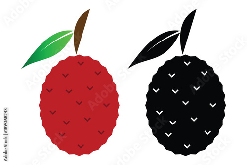 Lychee and Litchi fruit icon, Lychee fruit with leaf icon, Lychee fruit icon isolated on white background