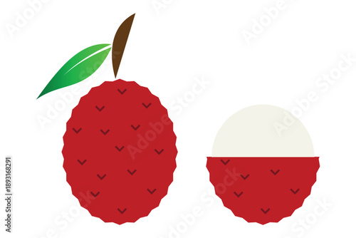 Lychee and Litchi fruit icon, Lychee fruit with leaf icon, Lychee fruit icon isolated on white background
