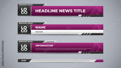 News lower third with purple color for broadcast and television channel template