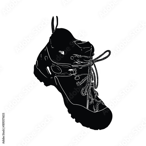 Single hiking boot with laces flat vector