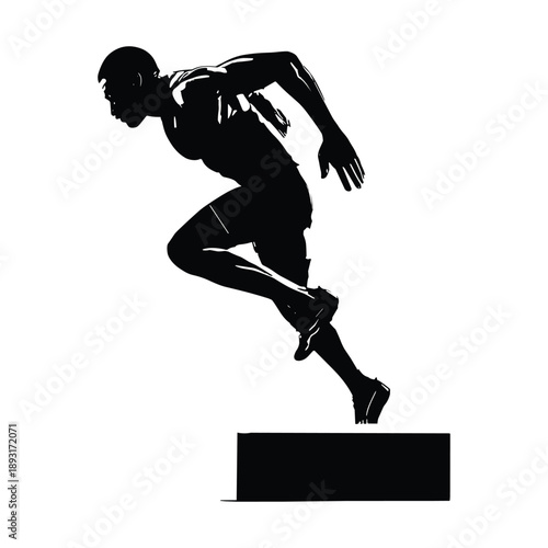 Silhouette of Athlete Running from Starting Block