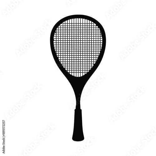 Black tennis racket with mesh strings