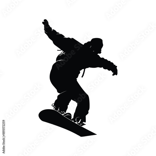 Snowboarder jumping mid air silhouette