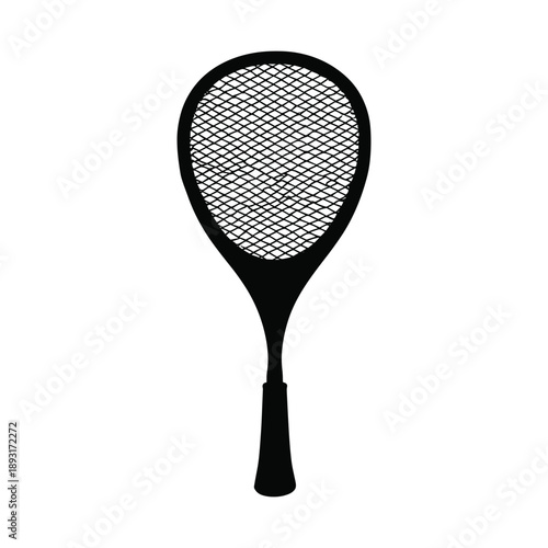 Black tennis racket silhouette with strings