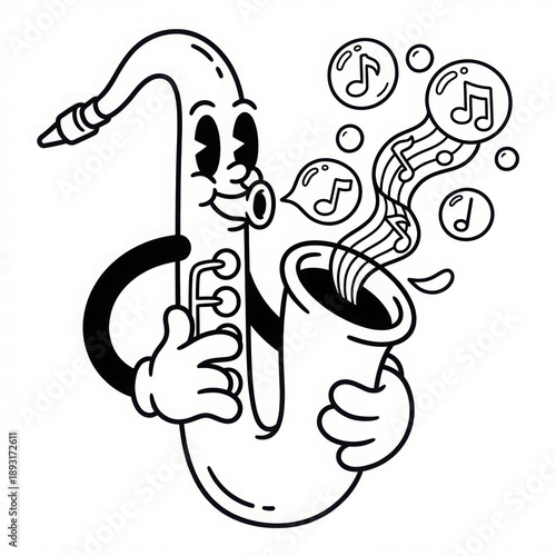 Fun Coloring Page of a Happy Saxophone Character