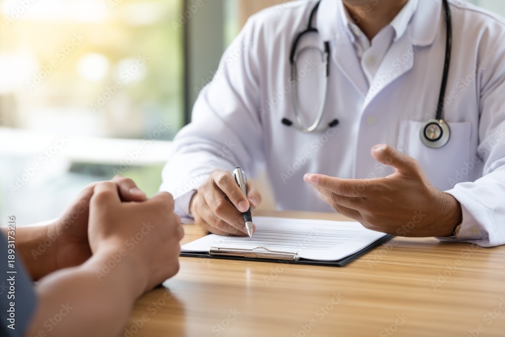 Fototapeta premium Doctor Discussing Lab Results and Patient Condition in Office Setting