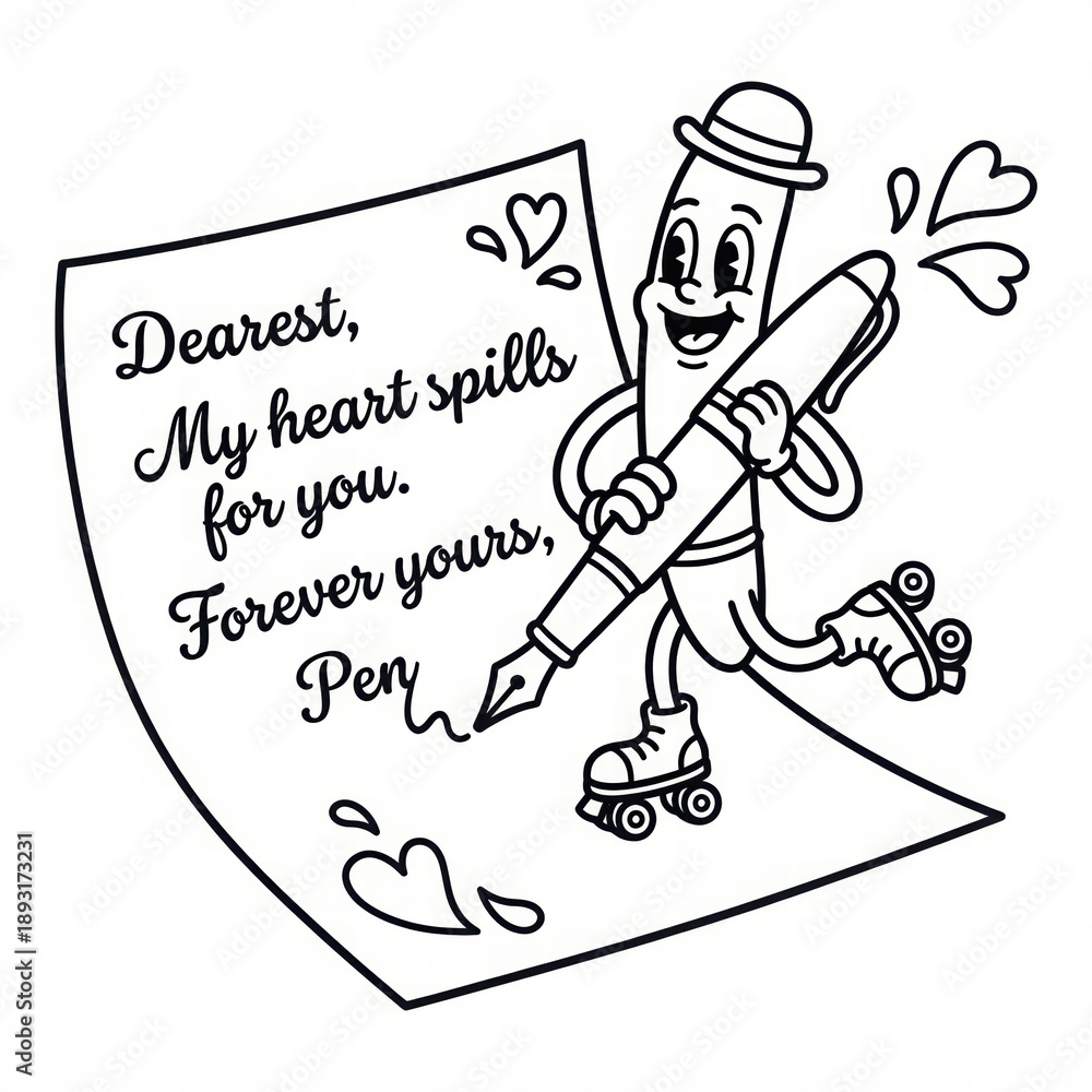 Fototapeta premium Cute Coloring Page of a Happy Pen Character
