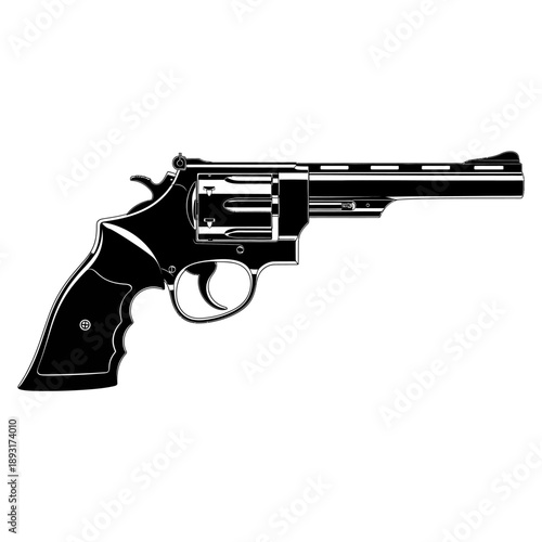 Classic Revolver Gun Illustration Isolated on White Background