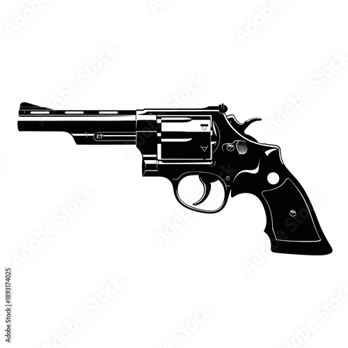 Classic Revolver Gun Illustration Isolated on White Background