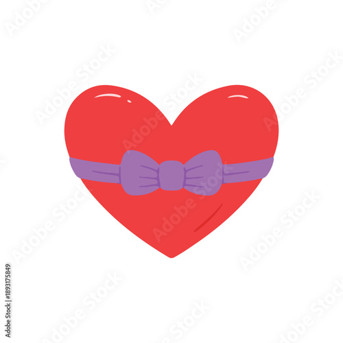 Red Heart with Purple Ribbon and Bow