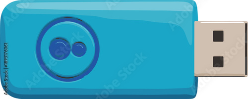 Blue USB flash drive data storage icon isolated on white background for technology concept, portable memory hardware device, and digital file transfer backup solutions.