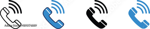 Incoming phone call icons set with ringing symbols for communication contact notification and mobile interface design