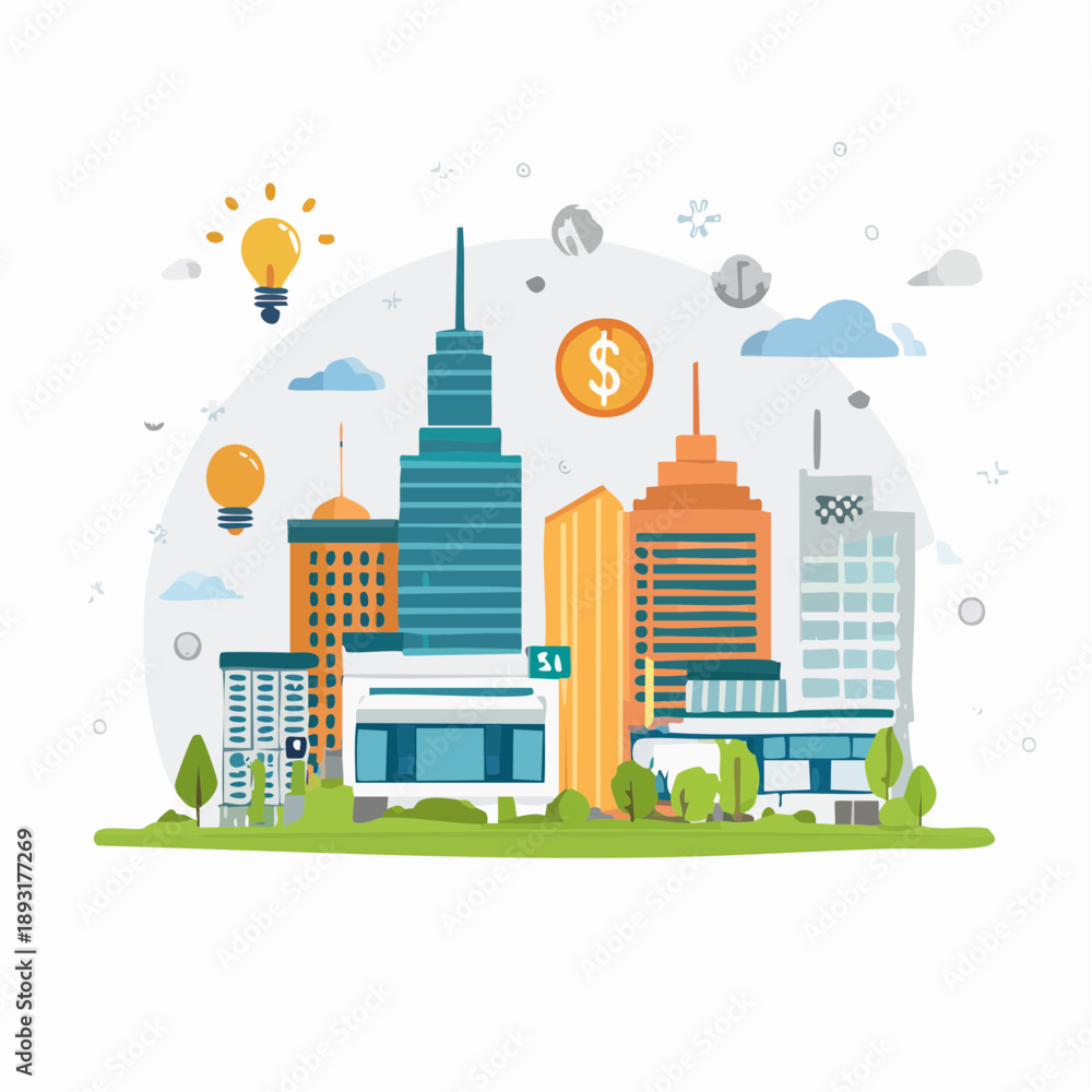 Naklejka premium Abstract Technology Innovation Landscape Vector Illustration with Modern Digital and Futuristic Composition