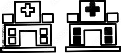 Hospital building icon. Medical clinic healthcare symbol set