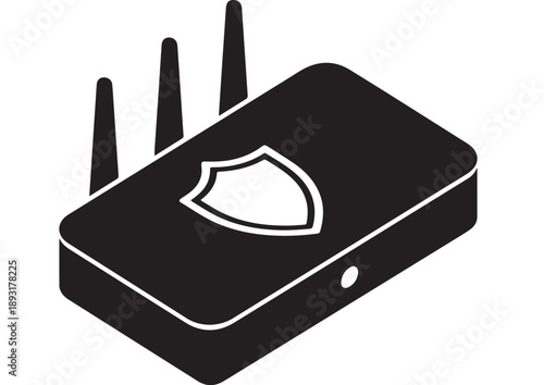 Secure Wireless Router with Shield Icon Illustrating Network Protection.