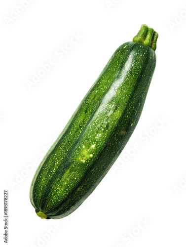 Glossy, elongated green zucchini with textured skin on solid black background