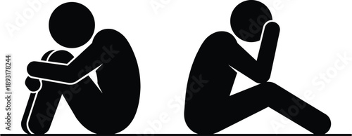 Mental health concept illustration showing loneliness depression anxiety stress emotional pain isolation silhouettes people sitting sad support awareness design vector