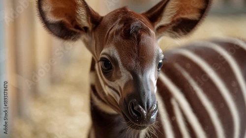 Babyokapi blickt ruhig