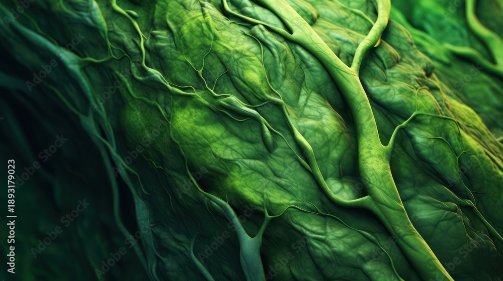 Fototapeta premium Abstract Macro View of Green Plant Veins and Leaf Structure.