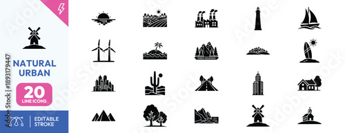 City Skyline Silhouette Icons.