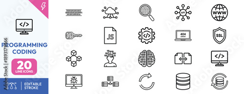 Coding programming web development icons.