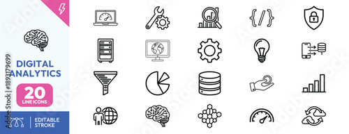 Digital Analytics Icons Set.
