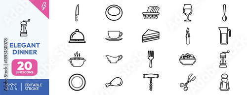 Elegant dinner table setting icons.