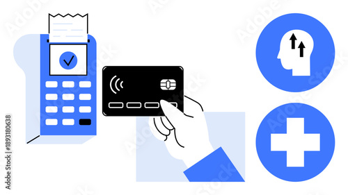 Contactless payment. Contactless payment technology with a credit card and POS terminal, highlighting innovation. Contactless payment for modern transactions, financial growth, and healthcare
