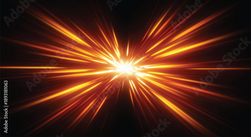 A abstract bright orange and yellow light burst effect with star shape and radial lens flare streaks against a dark background.