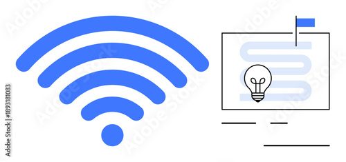 Wireless connectivity concept. Wireless technology symbol paired with a roadmap for innovation and ideas. Wireless communication enabling efficient work, creativity, and connectivity. For tech