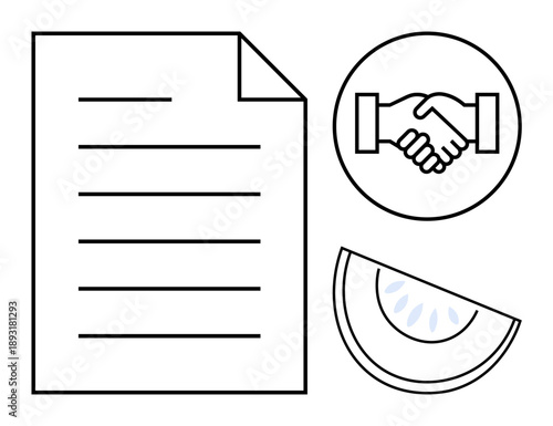 Business concept. Business agreements d with a handshake, document, and segment design. Business relationships drive collaboration and deals. Ideal for contracts, partnerships, trade, growth icons