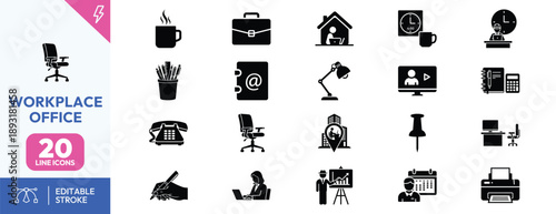 Office Workplace Icon Set.