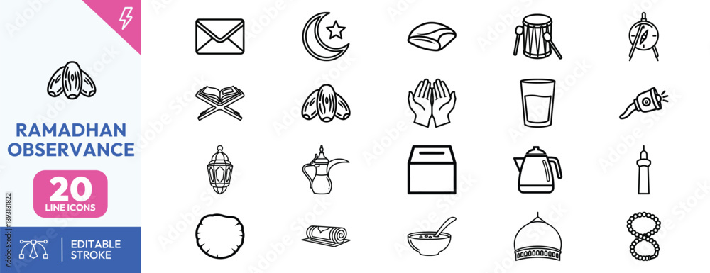 Fototapeta premium Ramadan observance icons set.