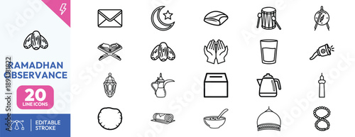 Ramadan observance icons set.