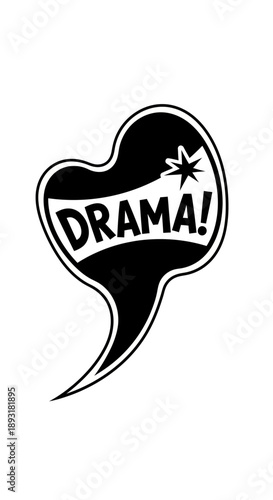 Hand Drawn Black Jagged "DRAMA!" Speech Bubble with Starburst on Isolated White Background